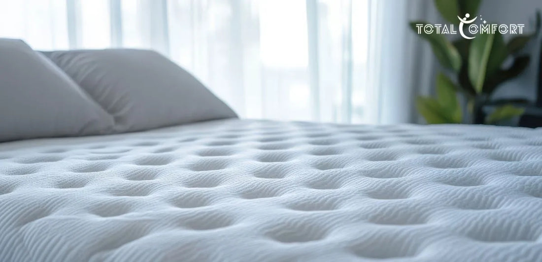 Close-up of a soft quilted mattress designed to provide pressure relief and support for different sleep positions.
